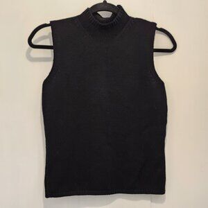Ann Taylor Italian Merino Wool Sleeveless Sweater Black Top‎ Size XS